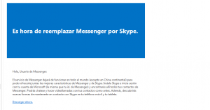 Contenido de notificación mensaje hotmail msn messenger será sustituido por skype